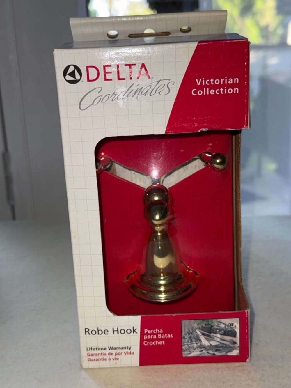 NOS Delta Coordinates Double Robe Hook Chrome/ Brass Finish Fixture